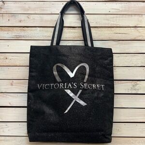 Victoria's Secret 2017 Fashion Show Glitter Tote Bag Black Silver Logo Shanghai